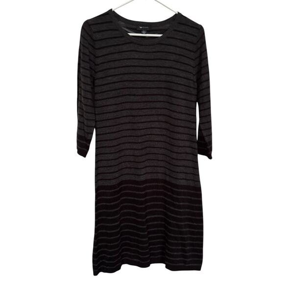Sweater Dress AB Studio L Black Gray Striped Pullover Knee Length Stretch Fall - Picture 1 of 6
